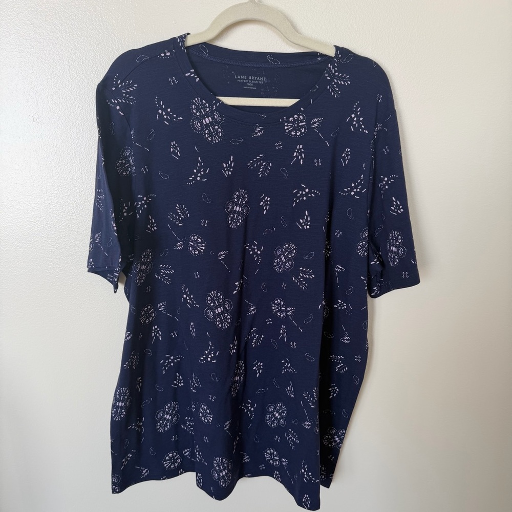 LANE BRYANT Navy & Blush Printed Perfect Sleeve Tee